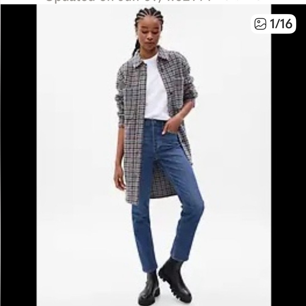 NWT GAP Plaid Unlined Wool Blend Shacket Jacket SZ L Brown Blue Gray Black